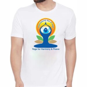 Yoga International Day Tshirt Printed Round Neck and Half Sleeve White Dry Fit Regular Fit Tshirt