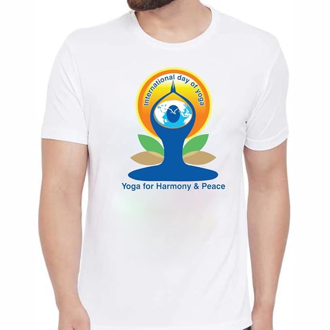 Yoga International Day Tshirt Printed Round Neck and Half Sleeve White Dry Fit Regular Fit Tshirt
