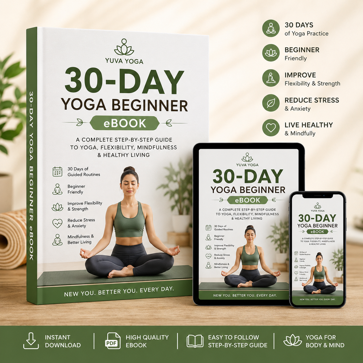 YUVA YOGA 30-Day Beginner eBook – Complete Step-by-Step Guide for Yoga, Flexibility, Mindfulness & Healthy Living